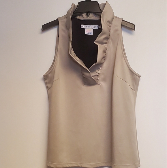Gretchen Scott Jersey Ruffle Neck Top Tan Goddess  XXL - Picture 3 of 11